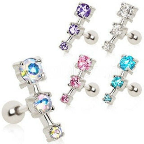 316L Surgical Steel Triple CZ Droplet Cartilage Earring | Fashion Hut Jewelry