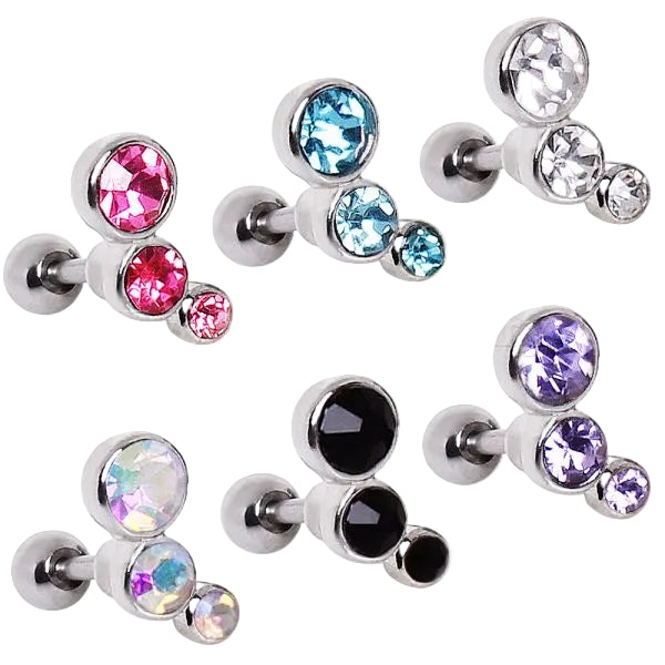 316L Surgical Steel Triple Round CZ Cartilage Earring