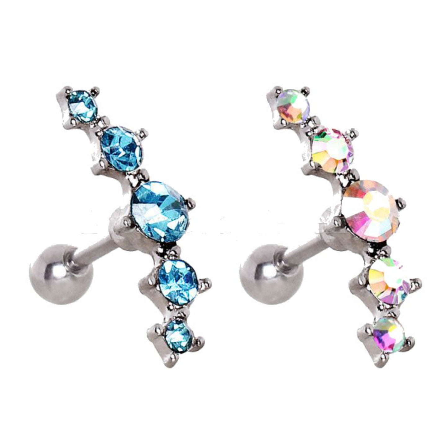 316L Surgical Steel Curved Five CZ Cartilage Earring - Fashion Hut Jewelry