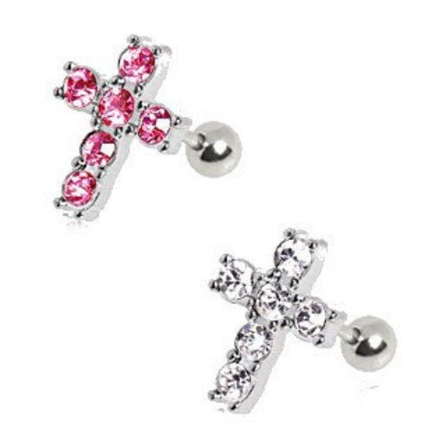 316L Surgical Steel Multi CZ Cross Stud Cartilage Earring | Fashion Hut Jewelry