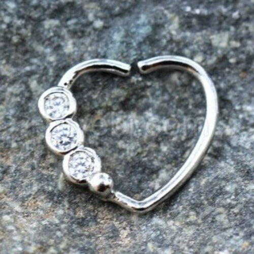 316L Stainless Steel Triple CZ Heart Annealed Cartilage Earring | Fashion Hut Jewelry