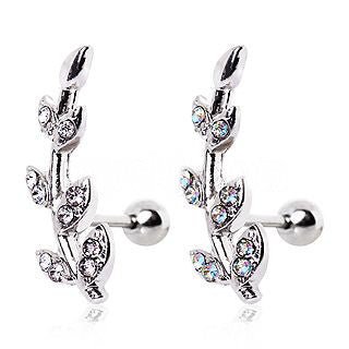 316L Surgical Steel Multi CZ Leaf Cartilage Earring - Fashion Hut Jewelry