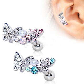 316L Stainless Steel Art of Brilliance Branched Butterfly Cartilage Earring | Fashion Hut Jewelry