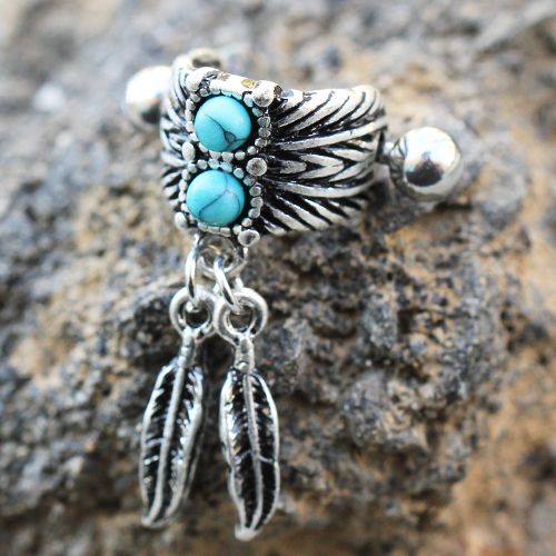 Turquoise & Feather Cartilage Cuff Earring - Fashion Hut Jewelry