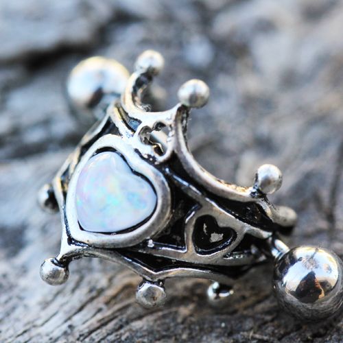 316L Stainless Steel Medieval Design Heart Crown Cartilage Cuff Earring - Fashion Hut Jewelry
