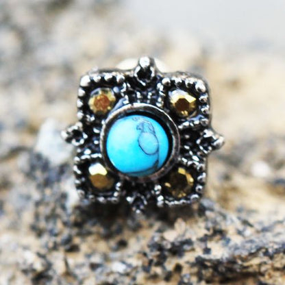 316L Stainless Steel Square Filigree Cartilage Earring with Turquoise