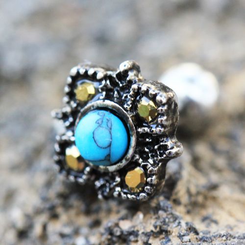316L Stainless Steel Square Filigree Cartilage Earring with Turquoise