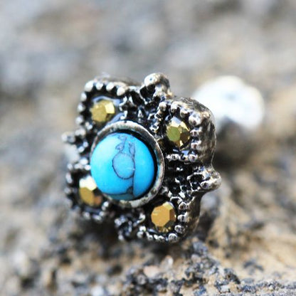 316L Stainless Steel Square Filigree Cartilage Earring with Turquoise