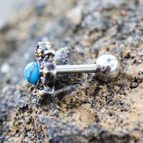 316L Stainless Steel Square Filigree Cartilage Earring with Turquoise