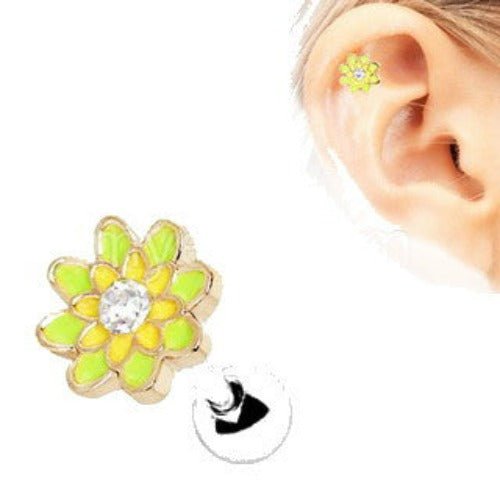 316L Stainless Steel Spring Flower Cartilage Earring - Fashion Hut Jewelry
