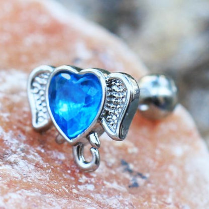 316L Stainless Steel Aqua Heart Elephant Cartilage Earring