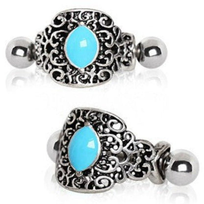 316L Stainless Steel Aqua Ornate Cartilage Cuff Earring | Fashion Hut Jewelry