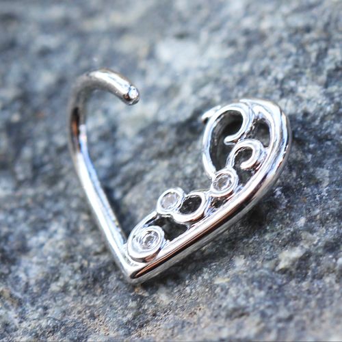 Jeweled Ornate Heart Annealed Cartilage Earring