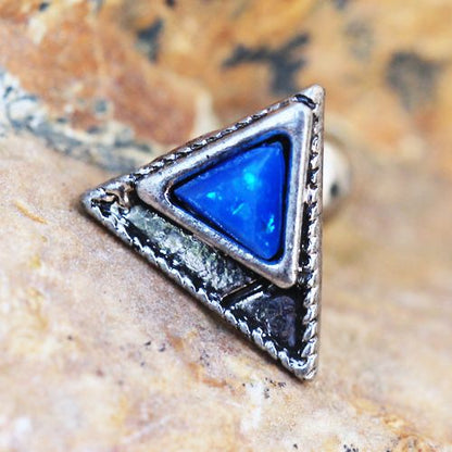 316L Stainless Steel Blue Synthetic Opal Triangle Cartilage Earring