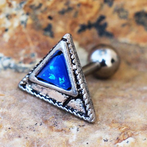 316L Stainless Steel Blue Synthetic Opal Triangle Cartilage Earring