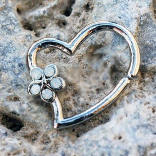 316L Stainless Steel Synthetic Opal Flower Heart Annealed Cartilage Earring | Fashion Hut Jewelry