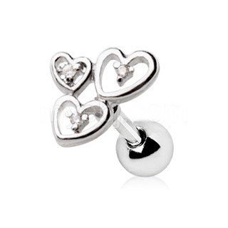 316L Stainless Steel Triple Lovely Heart Cartilage Earring | Fashion Hut Jewelry