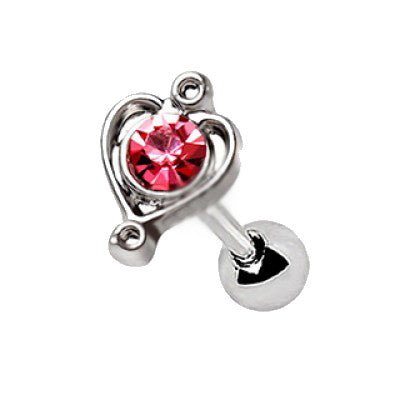 316L Stainless Steel Lovely Pink Heart Cartilage Earring | Fashion Hut Jewelry