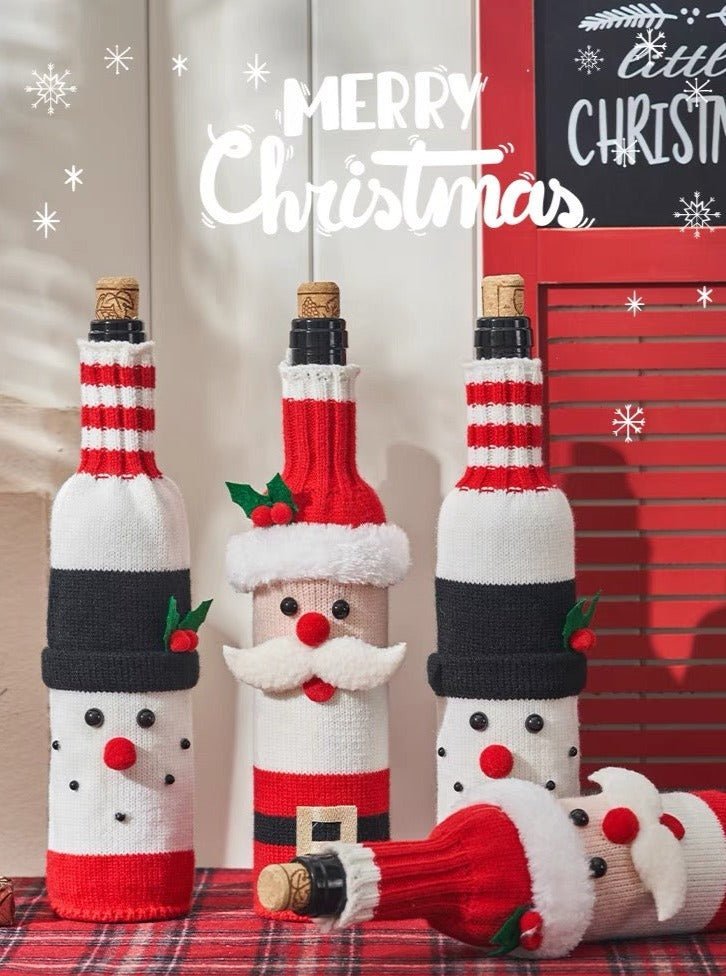 Cute Knitted Christmas Wine Bottle Cover Sleeves Set of 3 Pcs Fashion Hut Jewelry