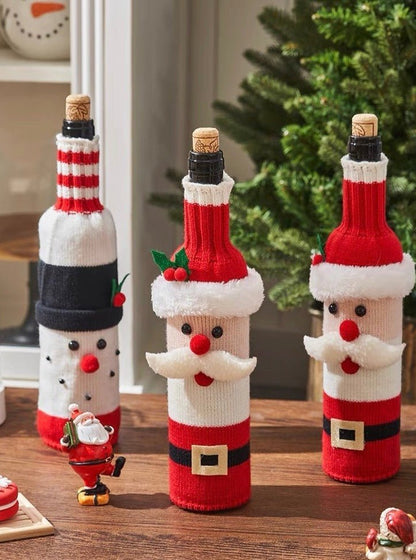 Cute Knitted Christmas Wine Bottle Cover Sleeves Set of 3 Pcs Fashion Hut Jewelry