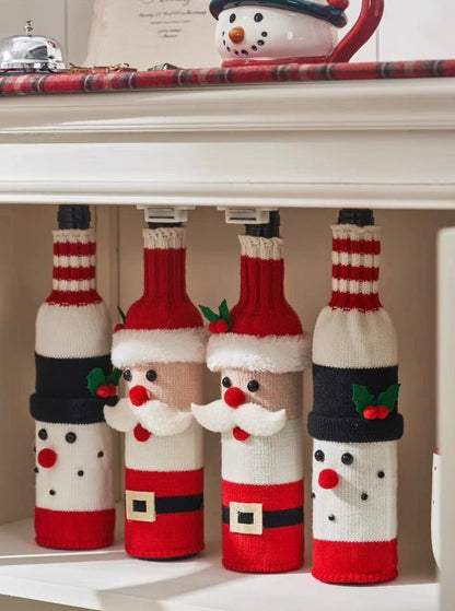 Cute Knitted Christmas Wine Bottle Cover Sleeves Set of 3 Pcs Fashion Hut Jewelry