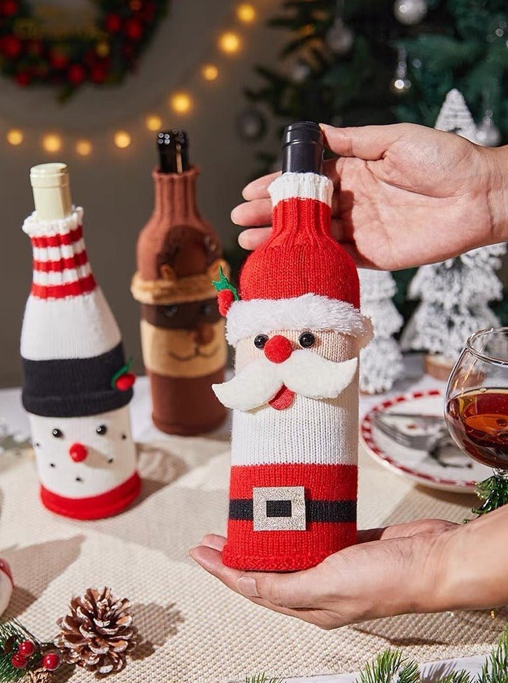 Cute Knitted Christmas Wine Bottle Cover Sleeves Set of 3 Pcs Fashion Hut Jewelry