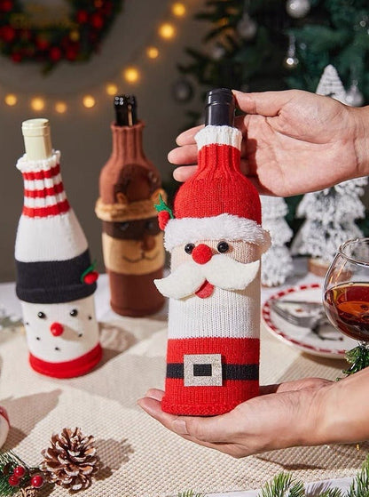 Cute Knitted Christmas Wine Bottle Cover Sleeves Set of 3 Pcs Fashion Hut Jewelry