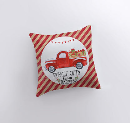 Kringle Gifts | Red Christmas Truck | Pillow Cover | Christmas Decor | Maroon Abderus