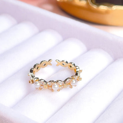 Saria Dainty Pearl Ring - 18k Gold Plated Adjustable Ring