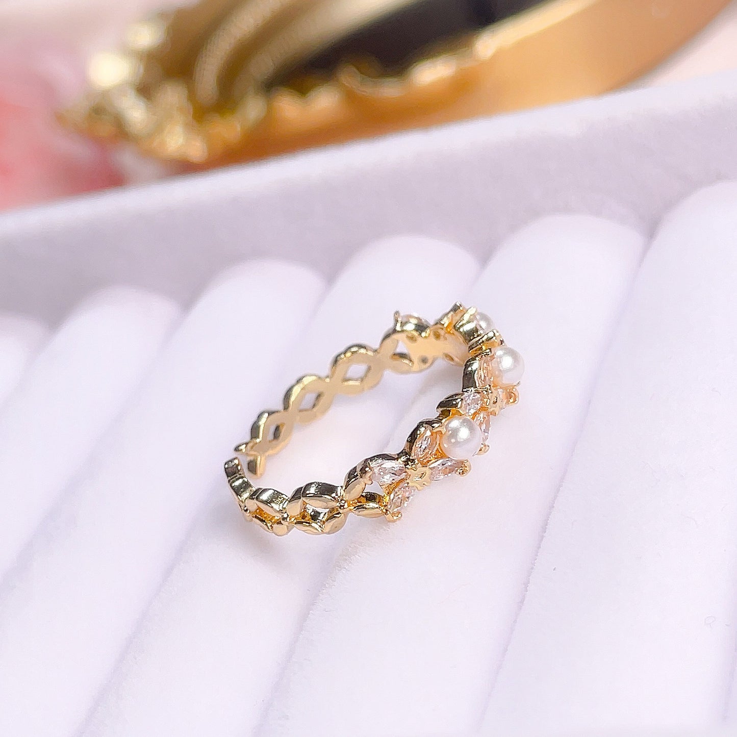Saria Dainty Pearl Ring - 18k Gold Plated Adjustable Ring