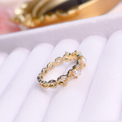 Saria Dainty Pearl Ring - 18k Gold Plated Adjustable Ring