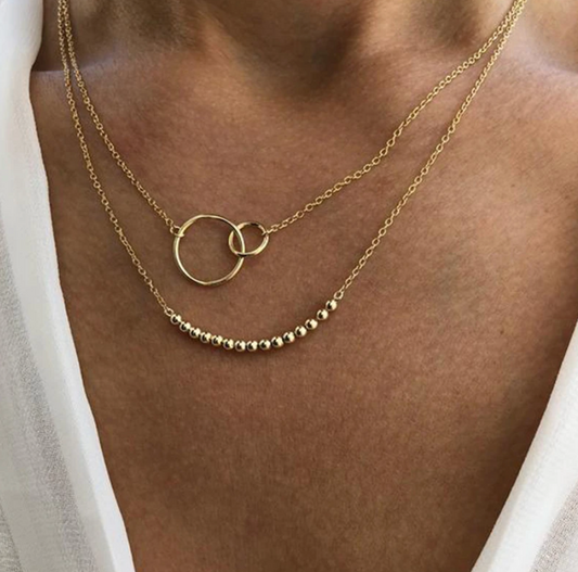 Dainty Layered Gold Necklace With Circle Pendant Beads