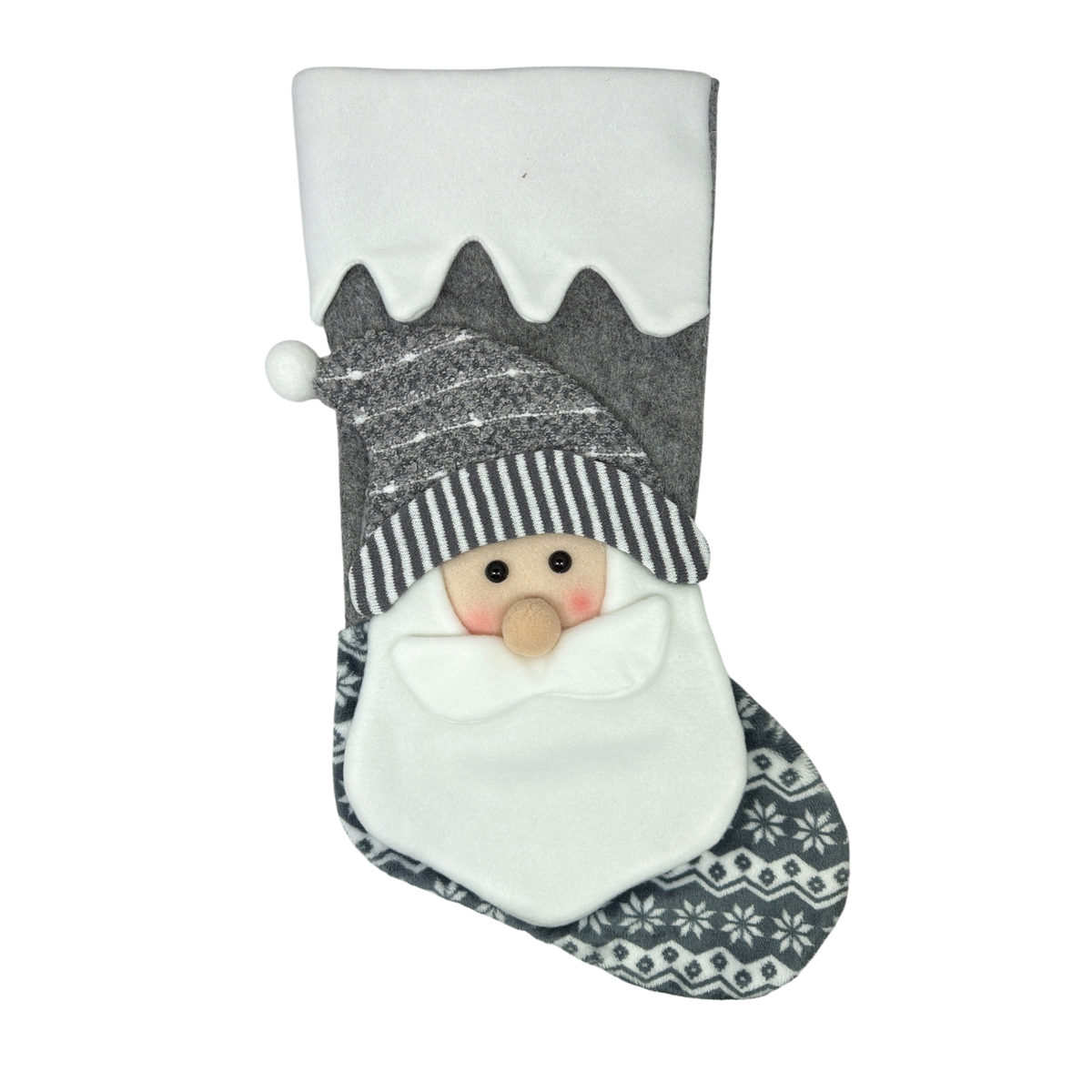 Santa Christmas Stocking - Gray & White
