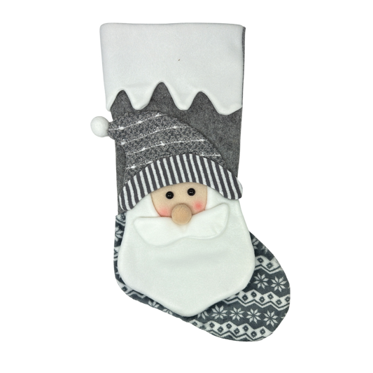 Santa Christmas Stocking - Gray & White