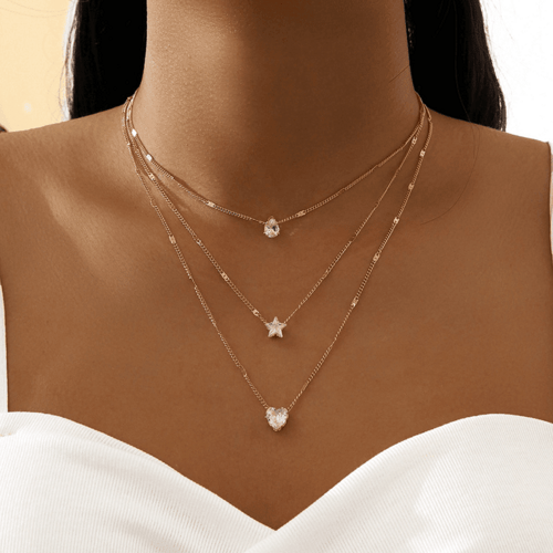 Zircon Necklace Multi-layer Five-pointed Star Love Water Drop Pendant Fashion Hut Jewelry