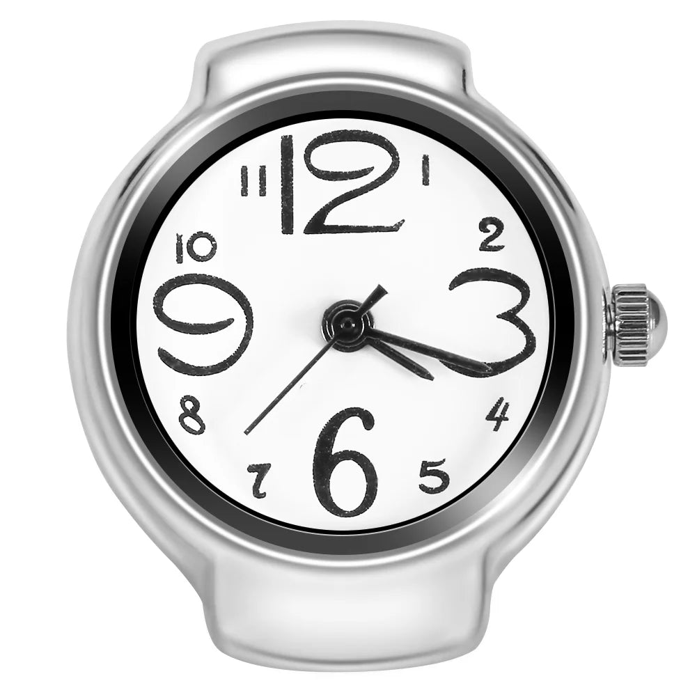 Silver Tone Stretch Ring Watch White Round Dial