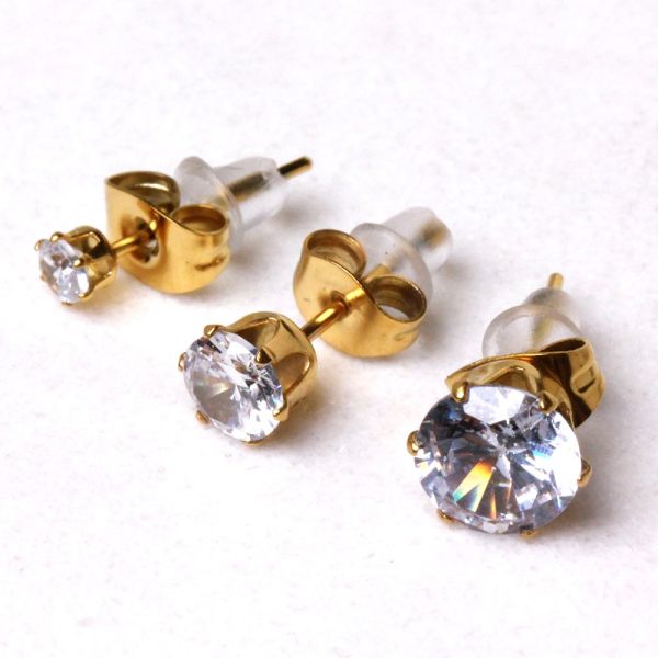 Pair of Gold Plated Clear Round CZ Stud Earrings