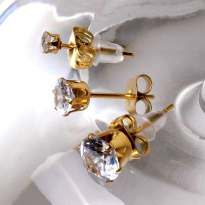 Pair of Gold Plated Clear Round CZ Stud Earrings