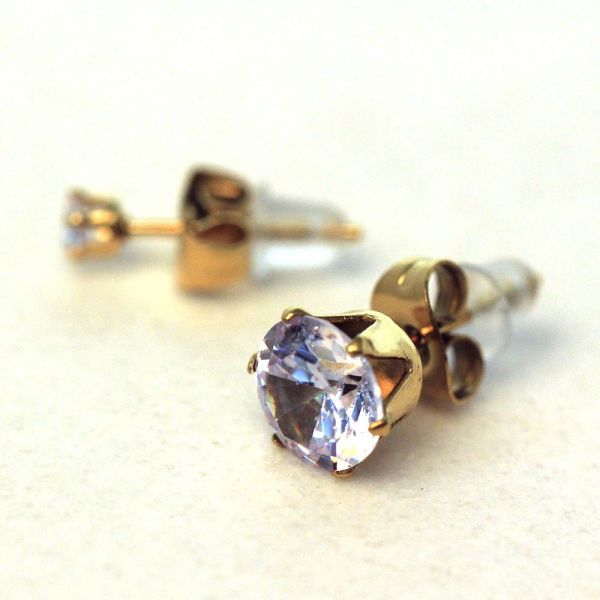 Pair of Gold Plated Clear Round CZ Stud Earrings