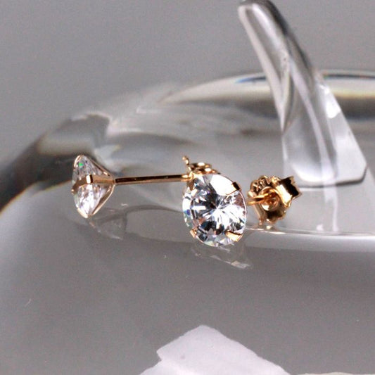 Pair of 14Kt Yellow Gold Clear Round CZ Stud Earrings