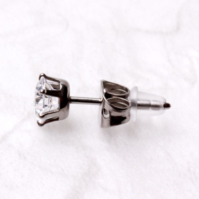 Pair of Titanium Clear Round CZ Stud Earrings | Fashion Hut Jewelry