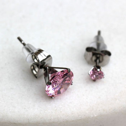 Pair of 316L Surgical Steel Pink Round CZ Stud Earrings | Fashion Hut Jewelry