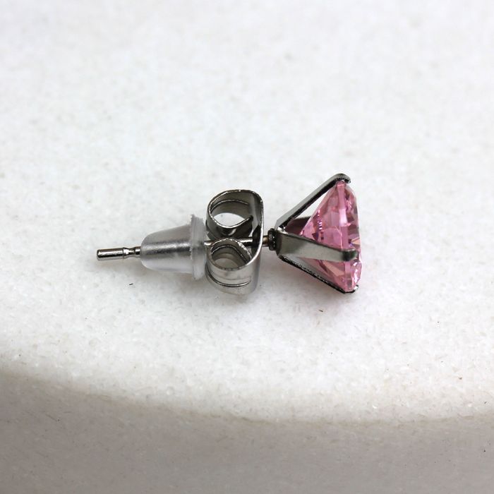 Pair of 316L Surgical Steel Pink Round CZ Stud Earrings | Fashion Hut Jewelry