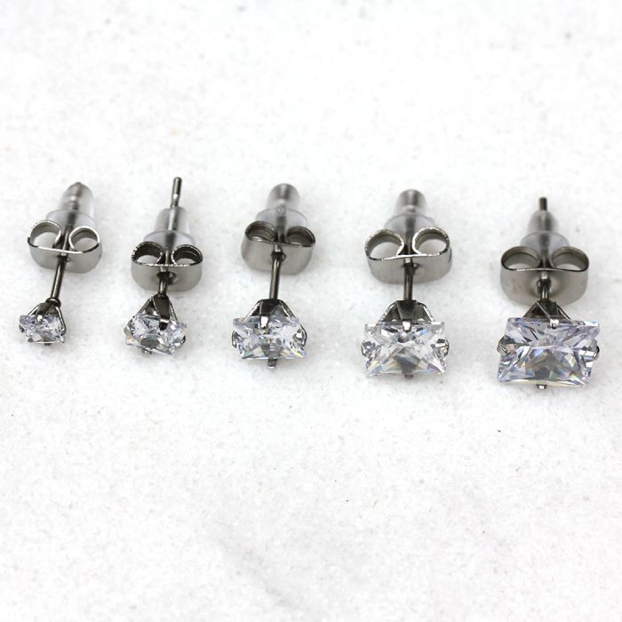 Pair of 316L Surgical Steel Clear Princess Cut CZ Stud Earrings | Fashion Hut Jewelry