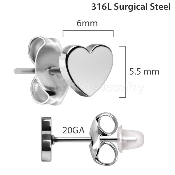 Pair of 316L Stainless Steel Heart Stud Earrings Fashion Hut Jewelry