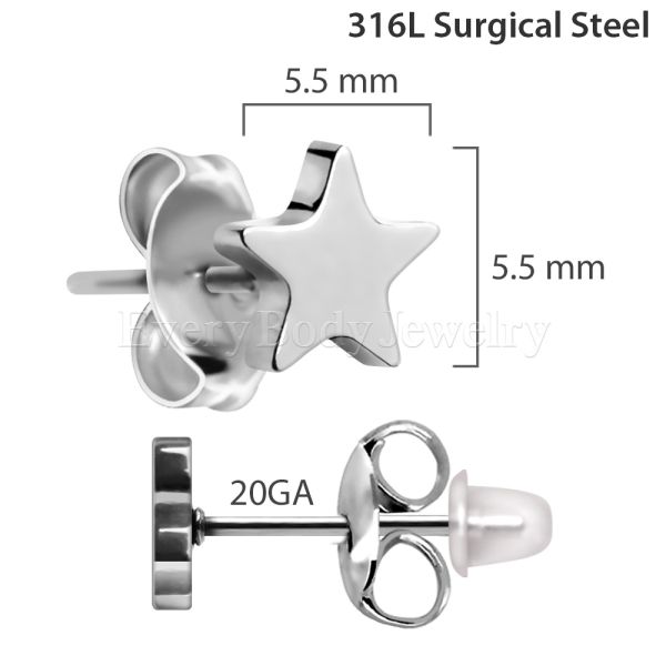 Pair of 316L Stainless Steel Star Stud Earrings Fashion Hut Jewelry