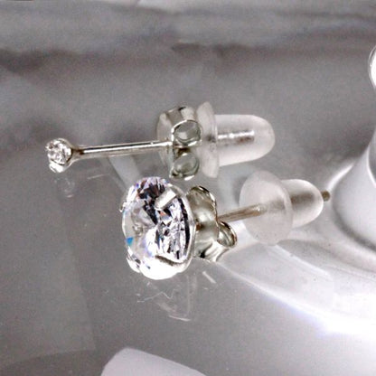 Pair of .925 Sterling Silver Clear Round CZ Stud Earrings