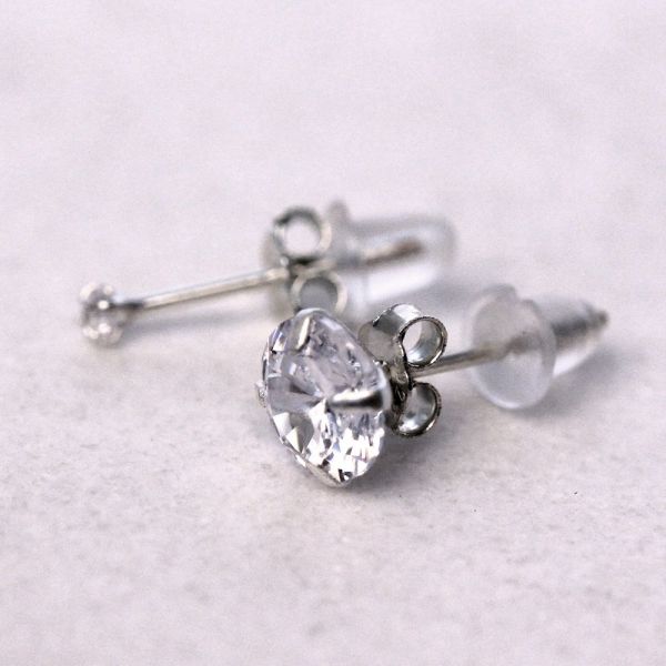 Pair of .925 Sterling Silver Clear Round CZ Stud Earrings