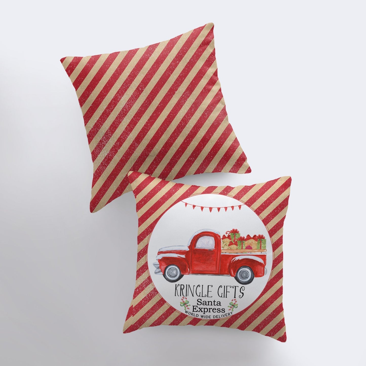 Kringle Gifts | Red Christmas Truck | Pillow Cover | Christmas Decor | Maroon Abderus
