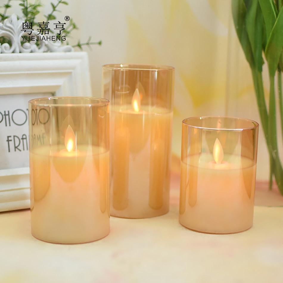 Flameless LED Wax Candle with Amber Glass